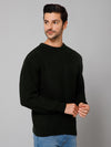 Cantabil Self Design Olive Full Sleeves Round Neck Regular Fit Casual Sweater for Men