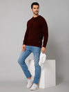 Cantabil Self Design Rust Full Sleeves Round Neck Regular Fit Casual Sweater for Men