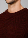 Cantabil Self Design Rust Full Sleeves Round Neck Regular Fit Casual Sweater for Men