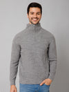 Cantabil Self Design Grey Full Sleeves High Neck Regular Fit Casual Sweater for Men