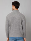 Cantabil Self Design Grey Full Sleeves High Neck Regular Fit Casual Sweater for Men