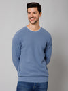 Cantabil Self Design Sky Blue Full Sleeves Round Neck Regular Fit Casual Sweater for Men