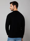 Cantabil Self Design Black Full Sleeves Round Neck Regular Fit Casual Sweater for Men