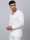 Cantabil Solid Round Neck Full Sleeves Off White Thermal Top For Men