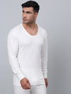 Cantabil Solid Round Neck Full Sleeves Off White Thermal Top For Men
