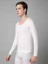 Cantabil Solid Round Neck Full Sleeves Off White Thermal Top For Men