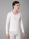 Cantabil Solid Round Neck Full Sleeves Off White Thermal Top For Men