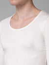 Cantabil Solid Round Neck Full Sleeves Off White Thermal Top For Men