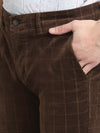 Cantabil Men Brown Corduroy Blend Checkered Regular Fit Casual Trouser (6732602376331)