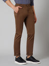Cantabil Solid Non Pleated Regular Fit Mid Rise Brown Casual Trousers for Men