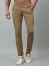 Cantabil Solid Non Pleated Regular Fit Mid Rise Khaki Casual Trousers for Men