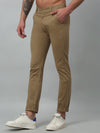 Cantabil Solid Non Pleated Regular Fit Mid Rise Khaki Casual Trousers for Men