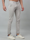 Cantabil Solid Non Pleated Regular Fit Mid Rise Silver Casual Trousers for Men