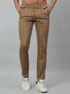 Cantabil Checkered Non Pleated Regular Fit Mid Rise Khaki Casual Trousers for Men