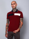 Cantabil Men Maroon Color Block Half Sleeves Polo Neck Casual T-Shirt (7152948150411)