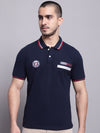 Cantabil Men Navy Blue Polo Neck T-Shirt (7139059433611)