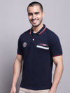 Cantabil Men Navy Blue Polo Neck T-Shirt (7139059433611)