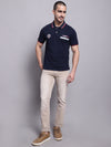 Cantabil Men Navy Blue Polo Neck T-Shirt (7139059433611)