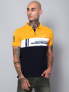 Cantabil Men Mustard Color-Block Half Sleeves Polo Neck Casual T-Shirt (7152901292171)