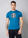 Cantabil Regular Fit Printed Round Neck Half Sleeve Blue Active Wear T-Shirt for Men