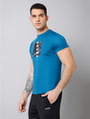 Cantabil Regular Fit Printed Round Neck Half Sleeve Blue Active Wear T-Shirt for Men