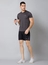 Cantabil Regular Fit Solid V-Neck Half Sleeve Grey Melange Active Wear T-Shirt for Men