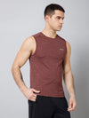 Cantabil Regular Fit Solid Round Neck Sleeveless Wine Active Wear T-Shirt for Men