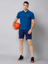 Cantabil Regular Fit Solid Polo Neck Half Sleeve Blue Active Wear T-Shirt for Men