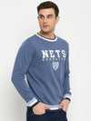 Cantabil Typography Printed Blue Full Sleeves Round Neck Regular Fit Casual Sweatshirt for Men