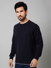 Cantabil Solid Navy Blue Full Sleeves Round Neck Regular Fit Casual Sweatshirt For Men