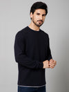 Cantabil Solid Navy Blue Full Sleeves Round Neck Regular Fit Casual Sweatshirt For Men