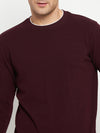 Cantabil Self Design Wine Full Sleeves Round Neck Regular Fit Casual Sweatshirt for Men