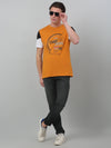 Cantabil Mustard Printed Round Neck Half Sleeve T-shirt For Men
