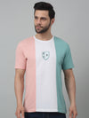 Cantabil Pink Color-Block Round Neck Half Sleeve T-shirt For Men