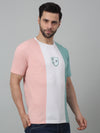 Cantabil Pink Color-Block Round Neck Half Sleeve T-shirt For Men