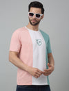 Cantabil Pink Color-Block Round Neck Half Sleeve T-shirt For Men