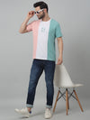 Cantabil Pink Color-Block Round Neck Half Sleeve T-shirt For Men