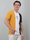 Cantabil White Color-Block Round Neck Half Sleeve T-shirt For Men