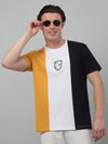 Cantabil White Color-Block Round Neck Half Sleeve T-shirt For Men