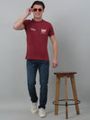 Cantabil Maroon Printed Round Neck Half Sleeve T-shirt For Men