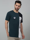 Cantabil Teal Blue Color-Block Round Neck Half Sleeve T-shirt For Men