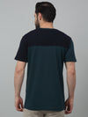 Cantabil Teal Blue Color-Block Round Neck Half Sleeve T-shirt For Men