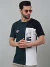 Cantabil Teal Blue Color-Block Round Neck Half Sleeve T-shirt For Men