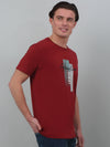 Cantabil Red Printed Round Neck Half Sleeve T-shirt For Men