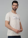 Cantabil Cream Solid Round Neck Half Sleeve T-shirt For Men