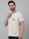 Cantabil Cream Solid Round Neck Half Sleeve T-shirt For Men