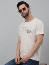 Cantabil Cream Solid Round Neck Half Sleeve T-shirt For Men