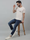 Cantabil Cream Solid Round Neck Half Sleeve T-shirt For Men