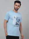 Cantabil Sky Blue Printed Round Neck Half Sleeve T-shirt For Men