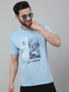 Cantabil Sky Blue Printed Round Neck Half Sleeve T-shirt For Men